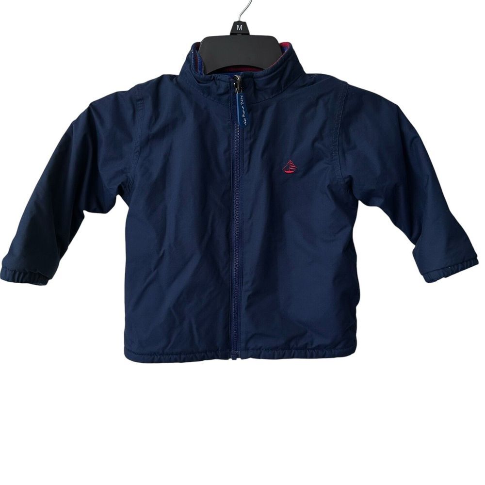 Jojo Maman Bebe Size 2 3 Fleece Lined Blue Jacket Striped Reversible Waterproof